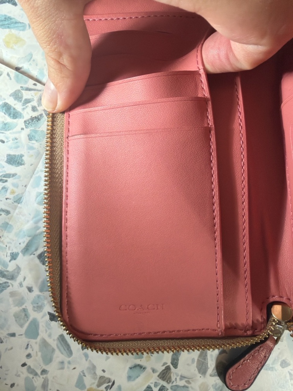 Coach Zip Around Wallet Stripe Signature Canvas Pink Beige Leather - Picture 6 of 7